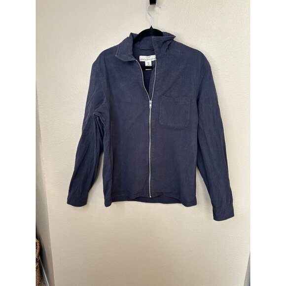 H&M LOGG Men's Black Jacket Size M collared full zip linen pockets lightweight - Picture 1 of 6